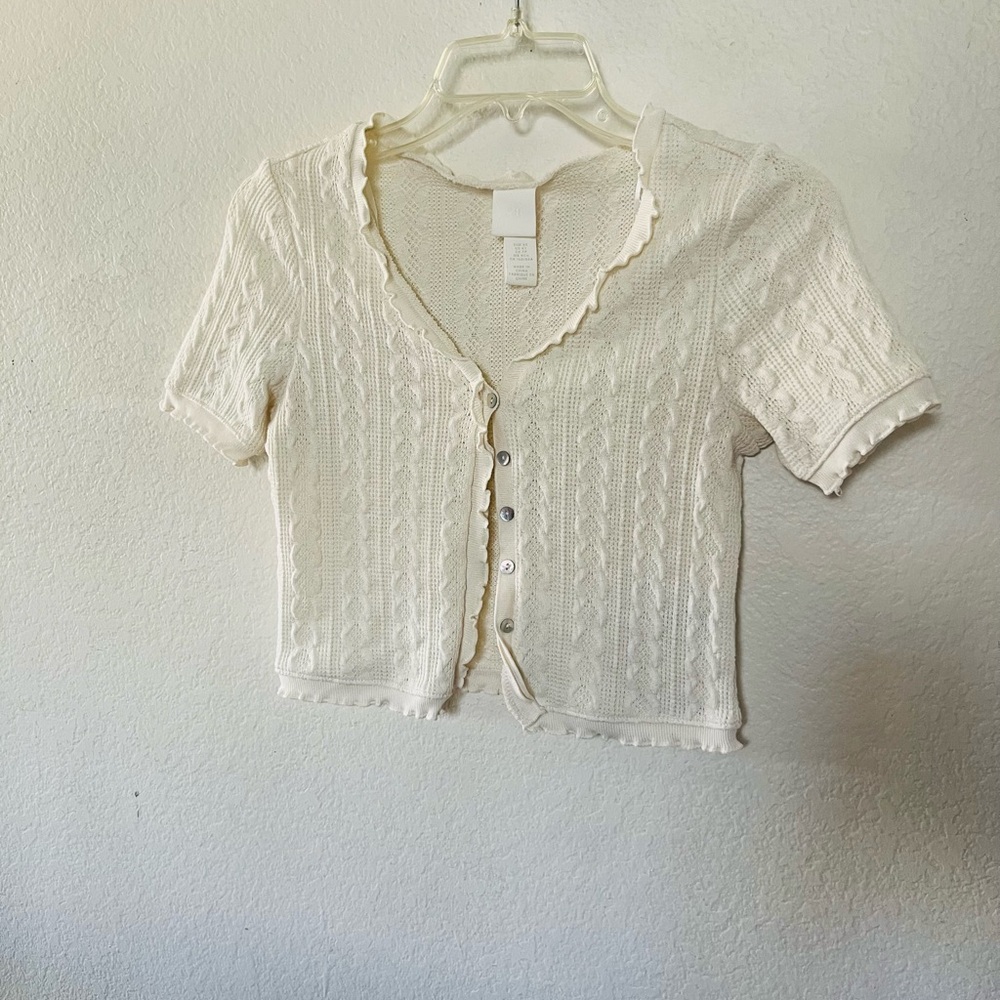 H&M Cream Cable Knit Short Sleeve Button Cardigan